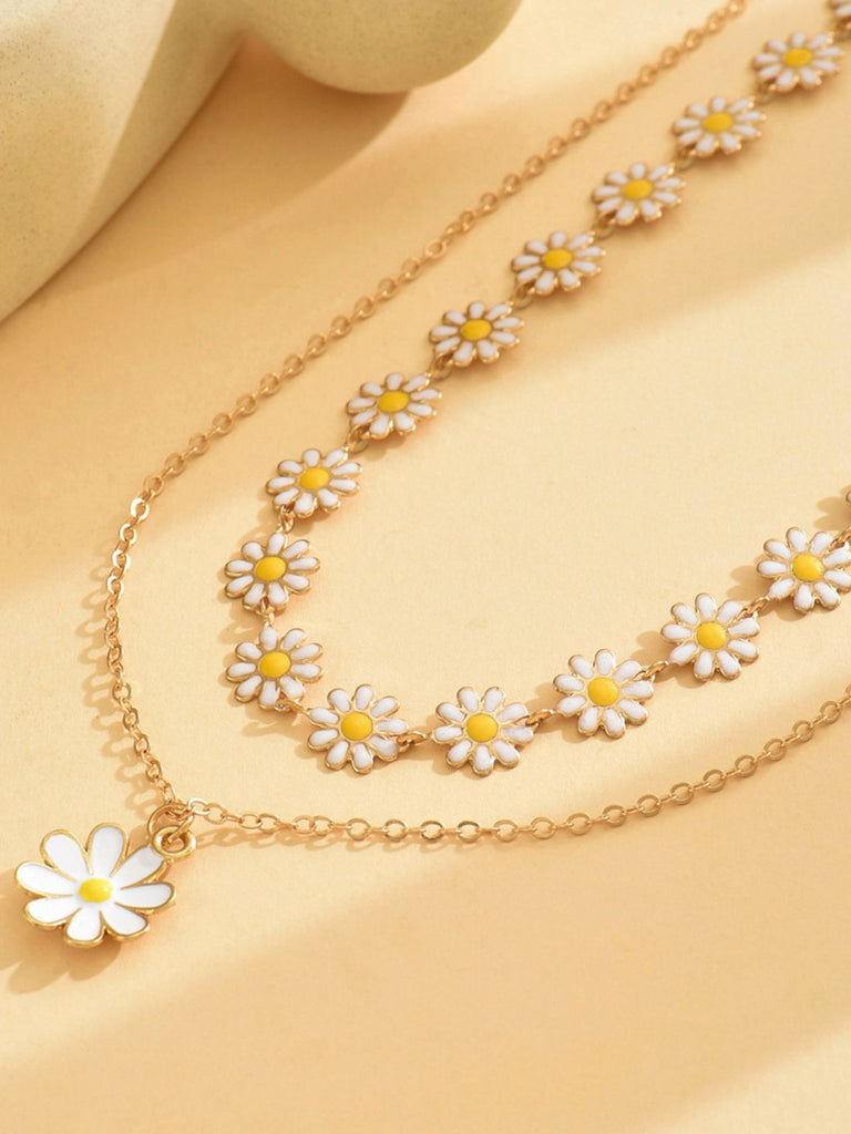 Daisy Flower Pendant Layered Necklace - vintage accessory, retro jewelry, classic style for vintage lovers