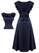 Dark Blue 1930s Flounce Sleeve Cowl Neck Trumpet Dress, vintage dress, retro fashion - perfect for women who love vintage and retro fashion