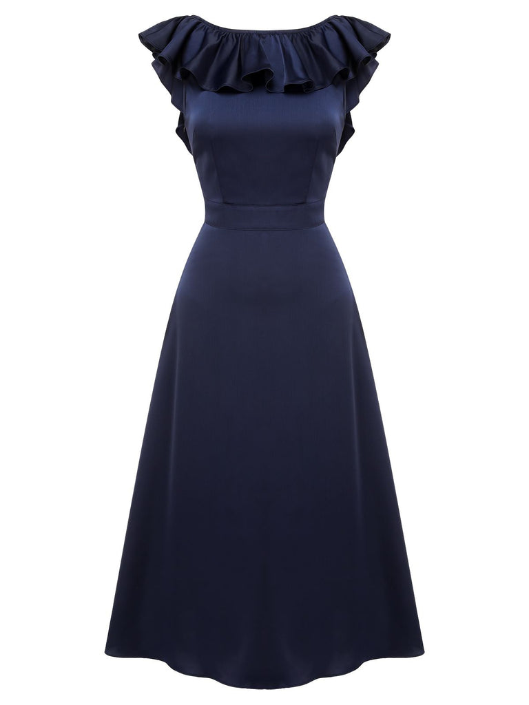 Dark Blue 1930s Flounce Sleeve Cowl Neck Trumpet Dress, vintage dress, retro fashion - perfect for women who love vintage and retro fashion