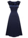 Dark Blue 1930s Flounce Sleeve Cowl Neck Trumpet Dress, vintage dress, retro fashion - perfect for women who love vintage and retro fashion