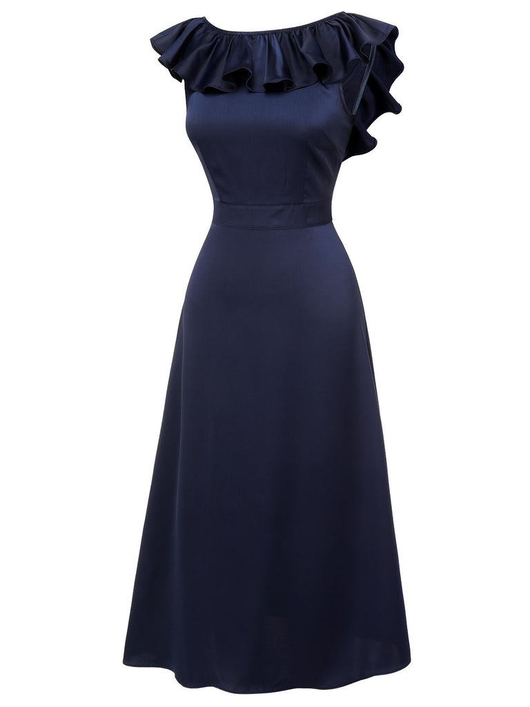 Dark Blue 1930s Flounce Sleeve Cowl Neck Trumpet Dress, vintage dress, retro fashion - perfect for women who love vintage and retro fashion