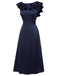 Dark Blue 1930s Flounce Sleeve Cowl Neck Trumpet Dress, vintage dress, retro fashion - perfect for women who love vintage and retro fashion
