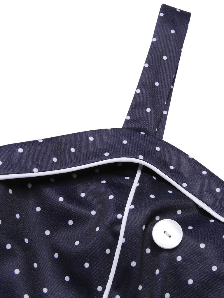 Dark Blue 1930s Polka Dots Straps Jumpsuit, vintage romper, retro jumpsuit - perfect for women who love vintage and retro fashion