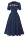 Dark Blue 1930s Square Neck Button Puff Dress, vintage dress, retro fashion - perfect for women who love vintage and retro fashion