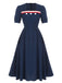 Dark Blue 1930s Square Neck Button Puff Dress, vintage dress, retro fashion - perfect for women who love vintage and retro fashion