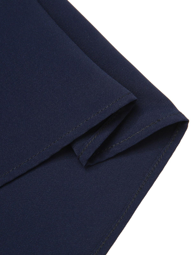 Dark Blue 1940s Boat Neck Stripe Dress: where 1940s romance meets her modern spirit