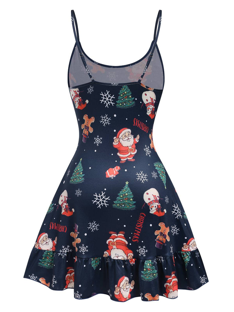 Dark Blue 1940s Christmas Straps Nightgown, vintage fashion, retro style - perfect for women who love vintage and retro fashion