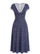 Dark-Blue-1940s-Floral-Lace-V-Neck-Patchwork-Dress, vintage, retro, dress