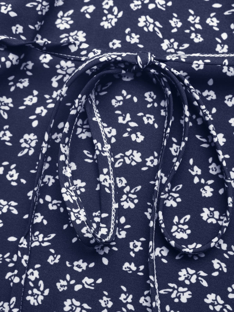 Dark-Blue-1940s-Floral-Lace-V-Neck-Patchwork-Dress, vintage, retro, dress