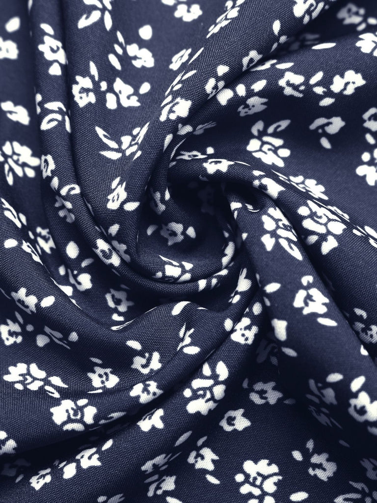 Dark-Blue-1940s-Floral-Lace-V-Neck-Patchwork-Dress, vintage, retro, dress