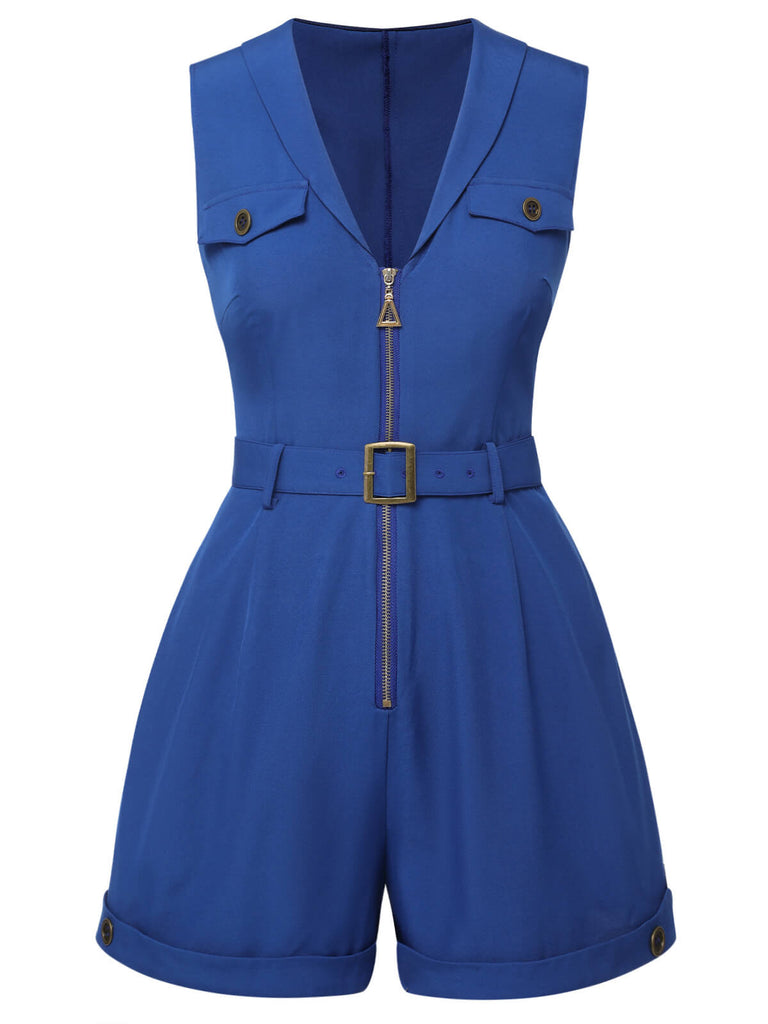 Dark Blue 1940s Pockets Lapel Romper, vintage romper, retro jumpsuit - perfect for women who love vintage and retro fashion