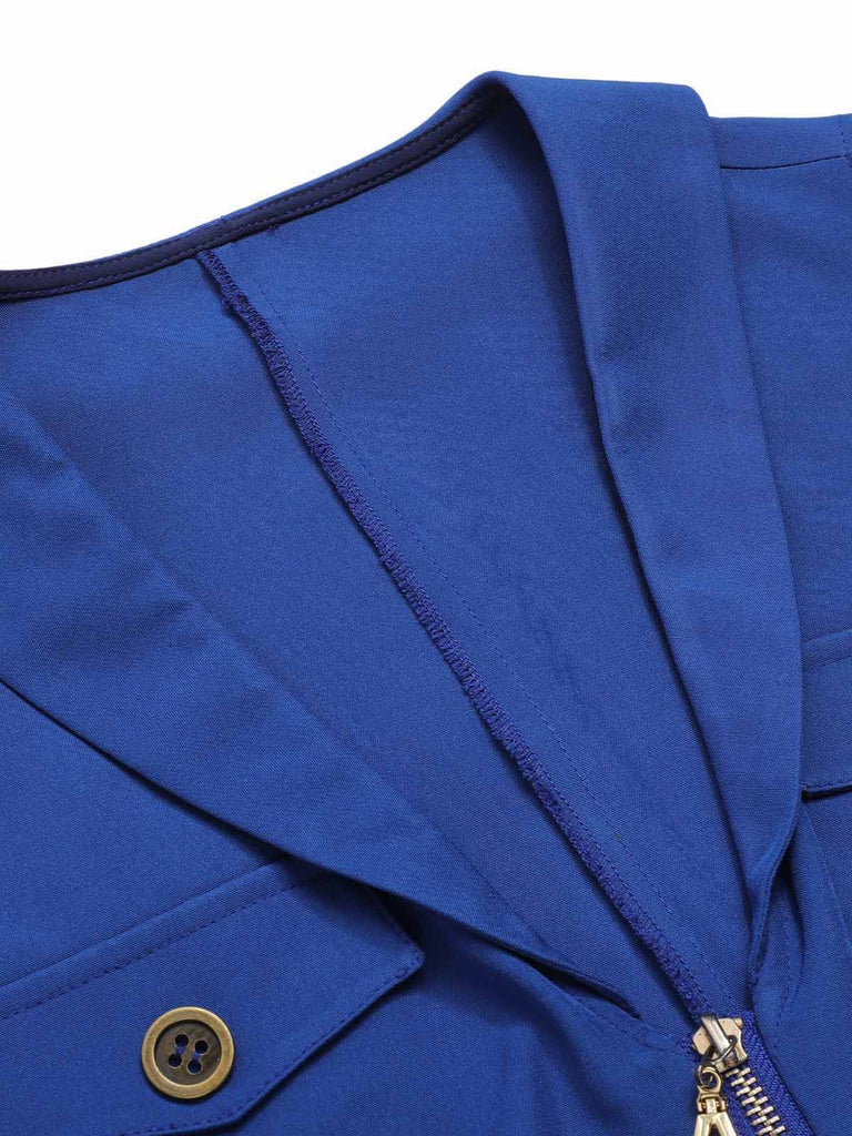 Dark Blue 1940s Pockets Lapel Romper, vintage romper, retro jumpsuit - perfect for women who love vintage and retro fashion