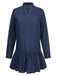 She slips into this Dark Blue 1940s Stand Collar Ruffle Hem Denim Dress and suddenly it's a 1940s daydream