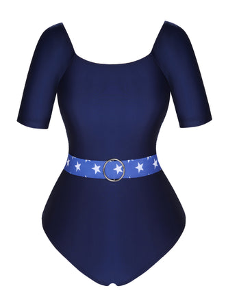 Dark Blue 1940s Stars One-Piece Swimsuit, vintage swimsuit, pin-up swimwear - perfect for women who love vintage and retro fashion