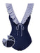 Dark Blue 1940s Striped Ruffled Swimsuit: 1940s Riviera elegance, reimagined for her