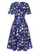 Dark Blue 1940s V-Neck Floral Dress, vintage dress, retro fashion, floral print - perfect for women who love vintage and retro fashion