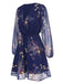 Dark Blue 1940s V-Neck Floral Puff Sleeve Dress: where 1940s romance meets her modern spirit