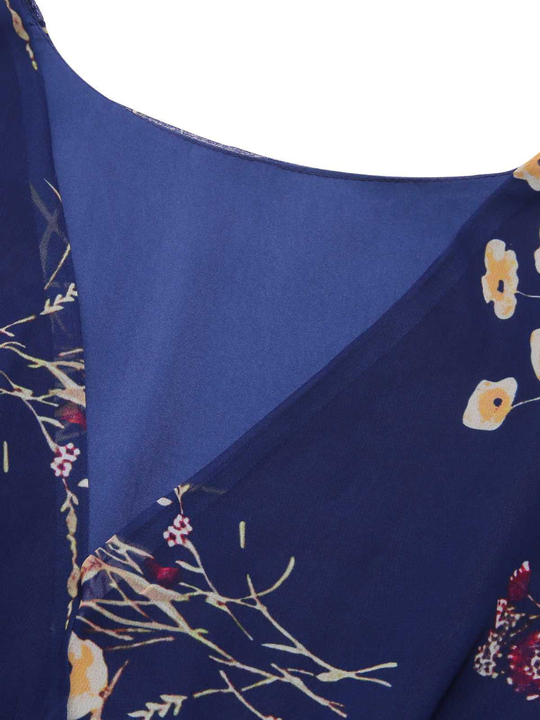 Dark Blue 1940s V-Neck Floral Puff Sleeve Dress — the kind of 1940s dress that makes strangers smile