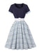 Dark Blue 1950s Geometric Print Belted Swing Dress, vintage dress, retro fashion, rockabilly, pin-up fashion - perfect for women who love vintage and retro fashion