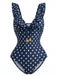 Dark Blue 1950s Polka Dot V-Neck One Piece - vintage fashion, retro style