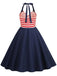 Dark Blue 1950s Red & White Stripes Halter Dress: where 1950s romance meets her modern spirit