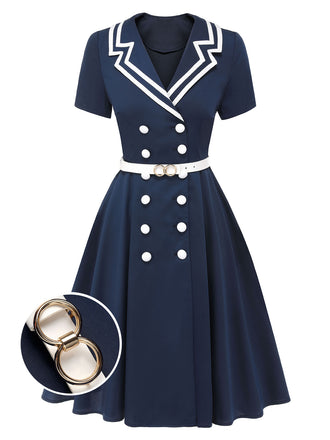 [Pre-Sale] Dark Blue 1950s Sailor Style Double Breasted Dress, vintage dress, retro fashion, rockabilly, pin-up fashion - perfect for women who love vintage and retro fashion