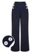 Dark Blue 1950s Solid Button Straight Pants, vintage fashion, retro style - perfect for women who love vintage and retro fashion