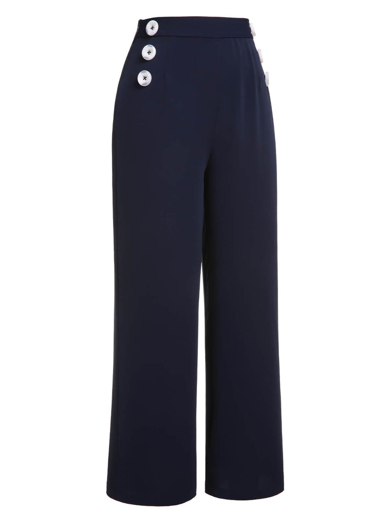 Dark Blue 1950s Solid Button Straight Pants, vintage fashion, retro style - perfect for women who love vintage and retro fashion
