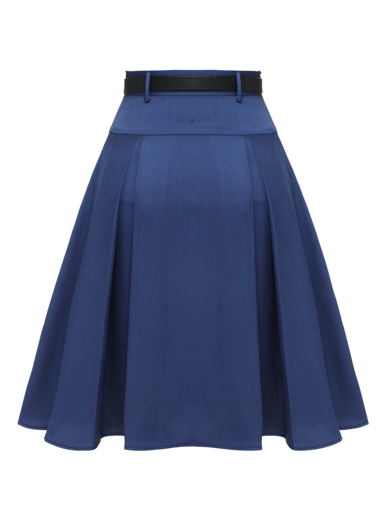 Dark Blue 1950s Solid High-Waist Pleated Skirt, vintage skirt, retro style - perfect for women who love vintage and retro fashion