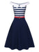 Dark Blue 1950s Striped Off-Shoulder Dress, vintage dress, retro fashion, rockabilly, pin-up fashion - perfect for women who love vintage and retro fashion