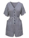 She finds her 1950s story in this Dark Blue 1950s V-Neck Pockets Stripes Romper
