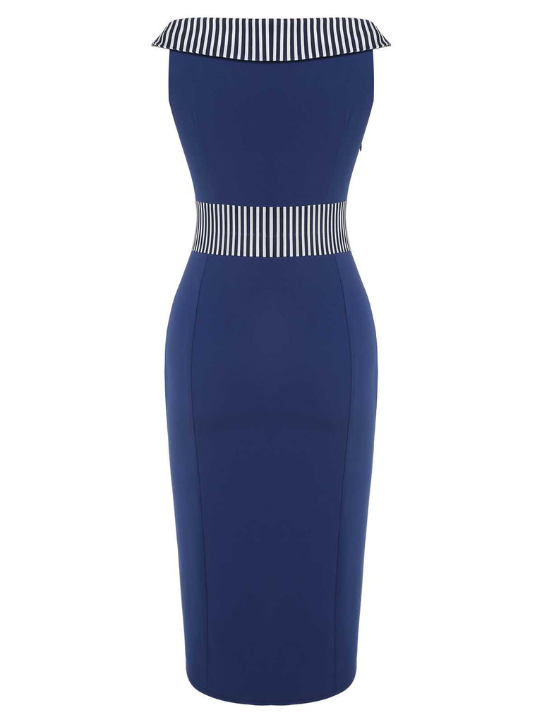 Dark Blue 1960s Buttoned Stripes Dress — the kind of 1960s dress that makes strangers smile