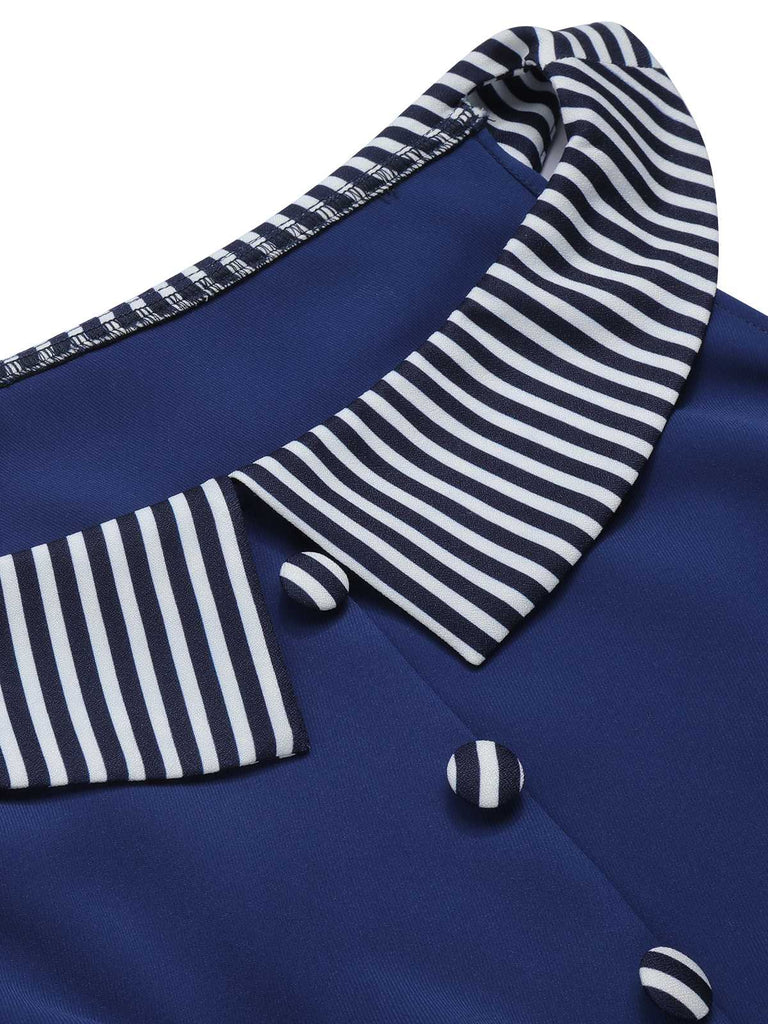 Dark Blue 1960s Buttoned Stripes Dress — a 1960s silhouette that turns sidewalks into runways