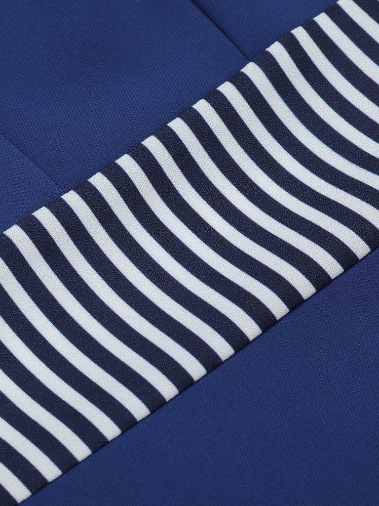 She slips into this Dark Blue 1960s Buttoned Stripes Dress and suddenly it's a 1960s daydream