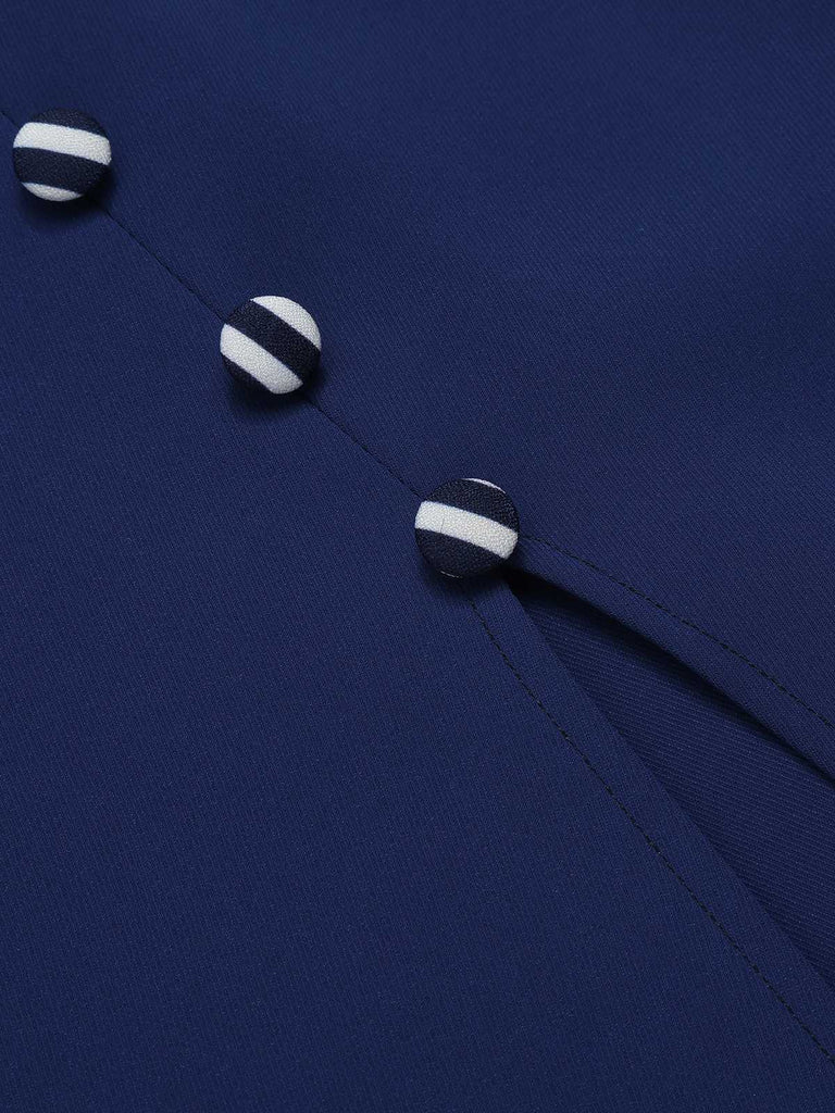 Dark Blue 1960s Buttoned Stripes Dress: where 1960s romance meets her modern spirit
