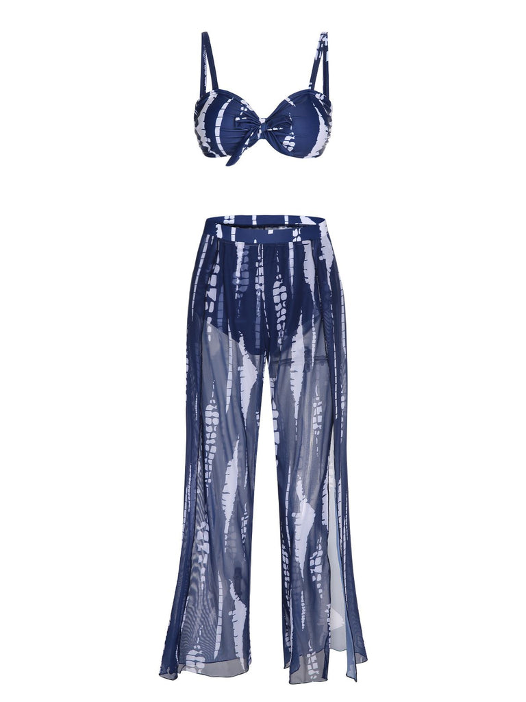 Dark Blue 1960s Dyed Graphic Strap Swimsuit & Cover Up, vintage swimsuit, pin-up swimwear - perfect for women who love vintage and retro fashion