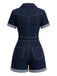 Dark Blue 1960s Shirt Collar Denim Romper - vintage jumpsuit, retro fashion