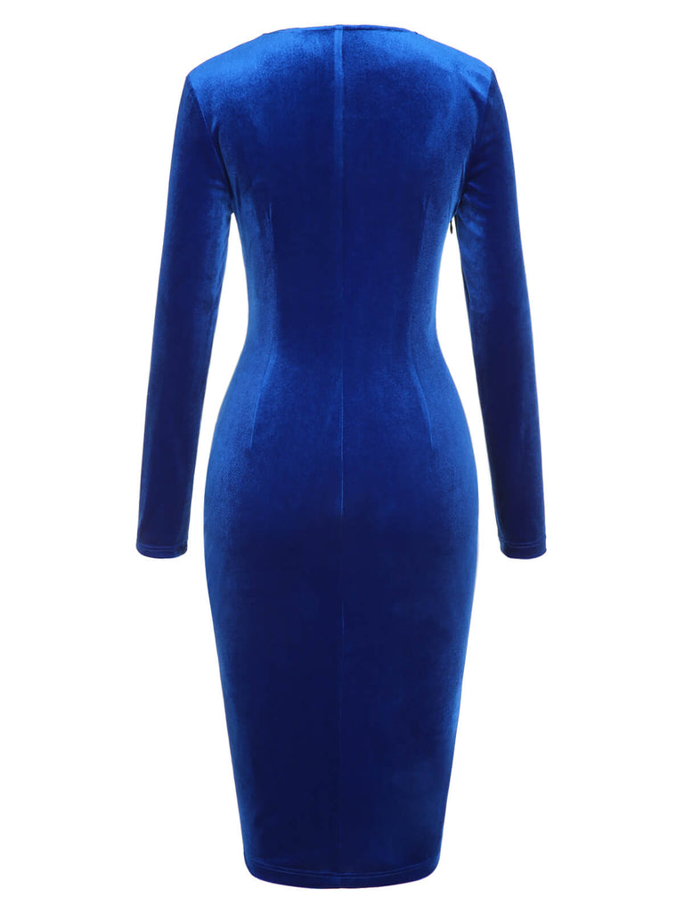 Dark Blue 1960s V-Neck Pleated Velvet Dress, vintage dress, retro fashion - perfect for women who love vintage and retro fashion