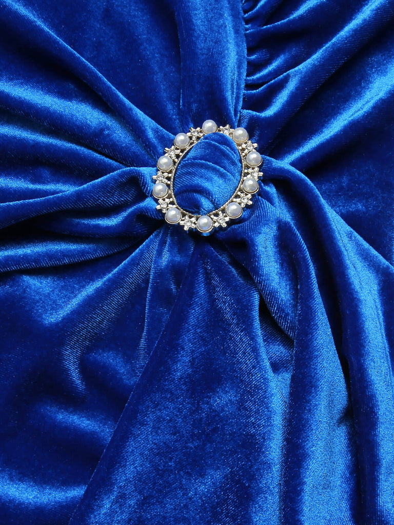 Dark Blue 1960s V-Neck Pleated Velvet Dress, vintage dress, retro fashion - perfect for women who love vintage and retro fashion