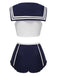 Dark Blue 1970s Sailor Collar Bow Swimsuit — 1970s poolside glamour meets sun-drenched confidence