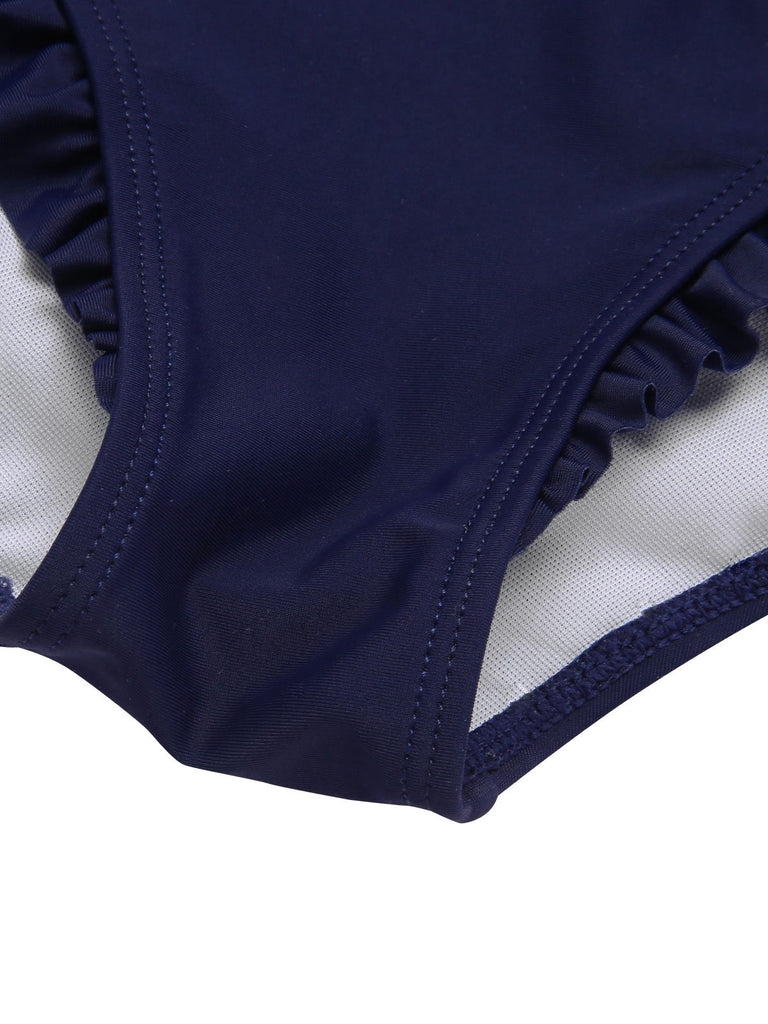 Dark Blue 1970s Sailor Collar Bow Swimsuit: 1970s Riviera elegance, reimagined for her