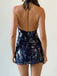 Dark Blue 2000s Solid Slip Sequined Dress - vintage dress, retro fashion