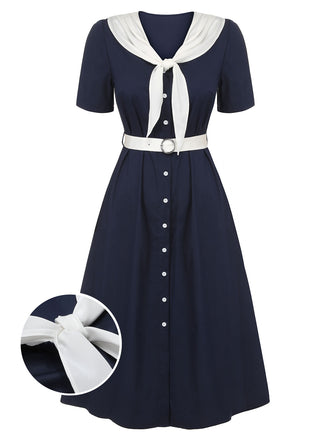 Dark Blue & White 1940s Sailor Collar Dress, vintage dress, retro fashion - perfect for women who love vintage and retro fashion