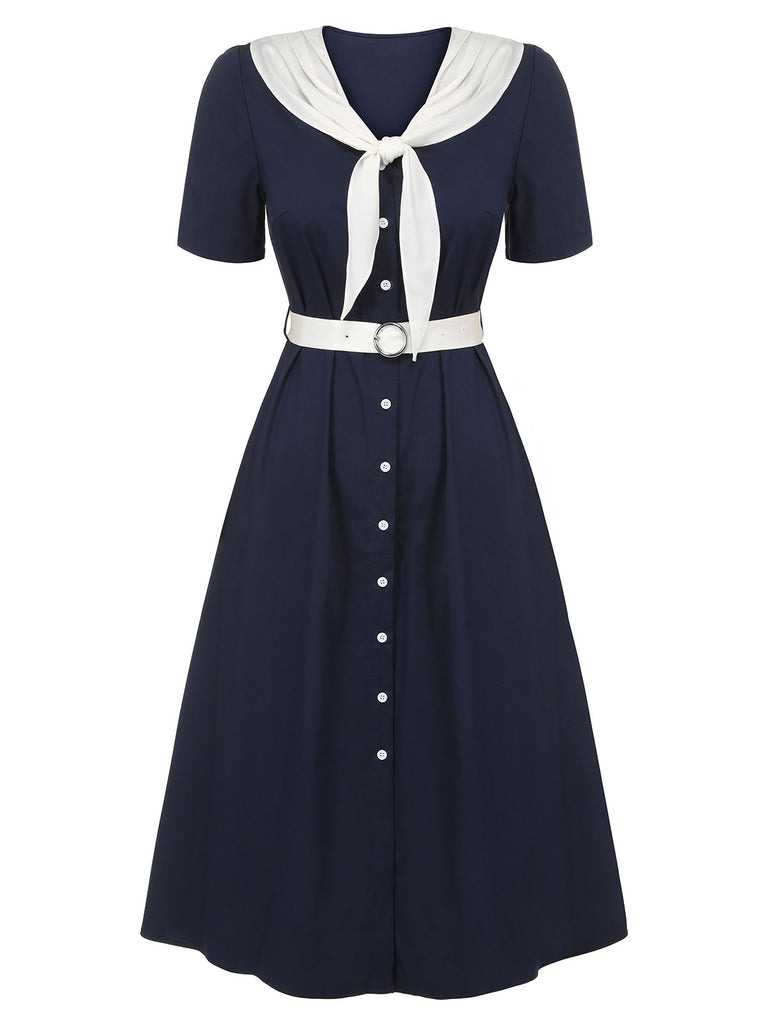 Dark Blue & White 1940s Sailor Collar Dress, vintage dress, retro fashion - perfect for women who love vintage and retro fashion