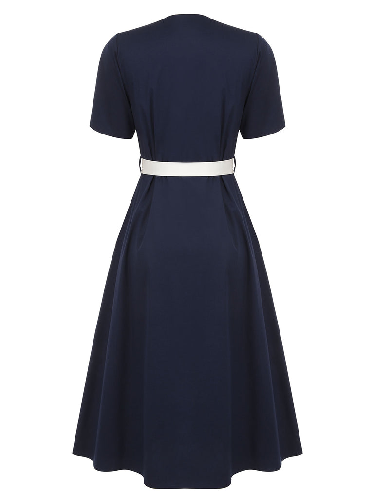Dark Blue & White 1940s Sailor Collar Dress, vintage dress, retro fashion - perfect for women who love vintage and retro fashion