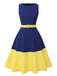 Dark Blue & Yellow 1950s Solid Boat Neck Dress, vintage dress, retro fashion, rockabilly, pin-up fashion - perfect for women who love vintage and retro fashion