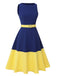 Dark Blue & Yellow 1950s Solid Boat Neck Dress, vintage dress, retro fashion, rockabilly, pin-up fashion - perfect for women who love vintage and retro fashion