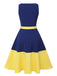 Dark Blue & Yellow 1950s Solid Boat Neck Dress, vintage dress, retro fashion, rockabilly, pin-up fashion - perfect for women who love vintage and retro fashion