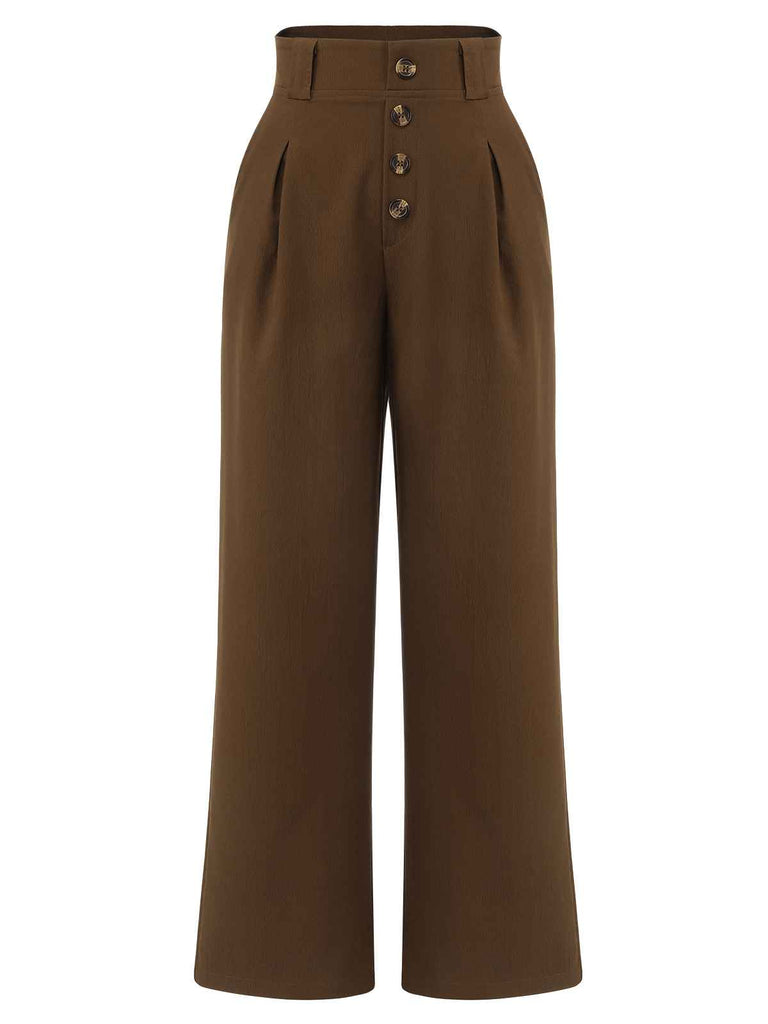 Dark Brown 1930s Buttoned Solid Shift Pants — vintage elegance for the modern woman