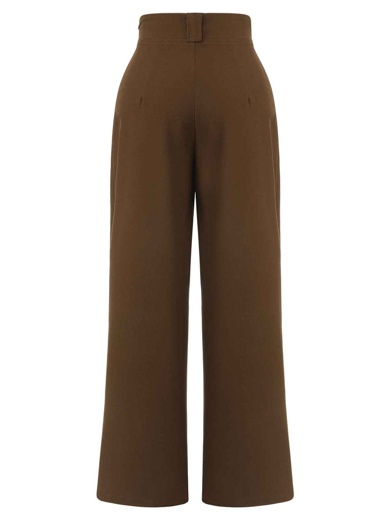 Dark Brown 1930s Buttoned Solid Shift Pants — vintage elegance for the modern woman